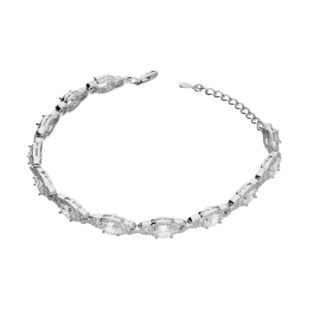 Bransoleta srebrna owalne markizy z białymi cyrkoniami HS1655 próba 925