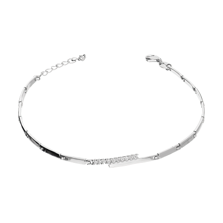 Bransoleta srebrna gładkie blaszki i rząd cyrkonii PW360-1 próba 925