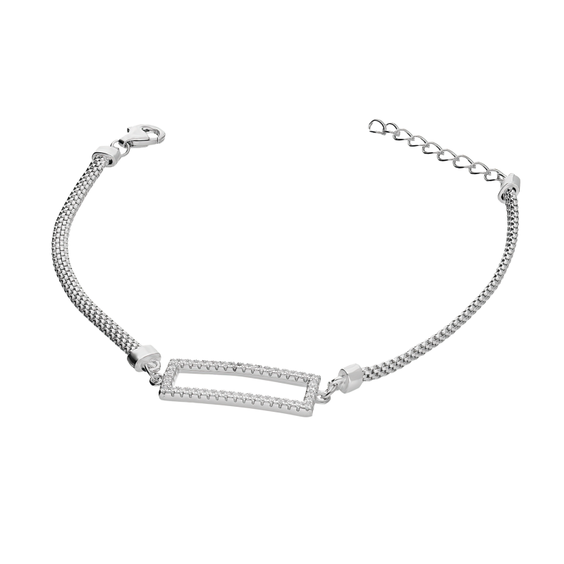 Bransoleta srebrna prostokąt z cyrkoniami/calca PW537 ROD próba 925