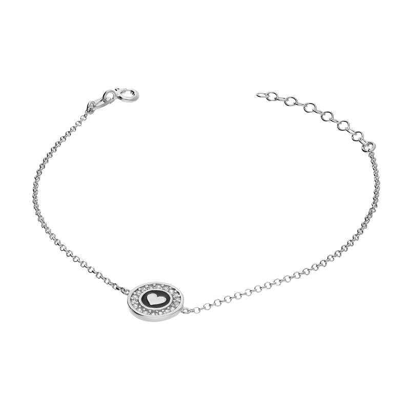Bransoleta srebrna koło z cyrkoniami i sercem/anker PW544 ROD próba 925