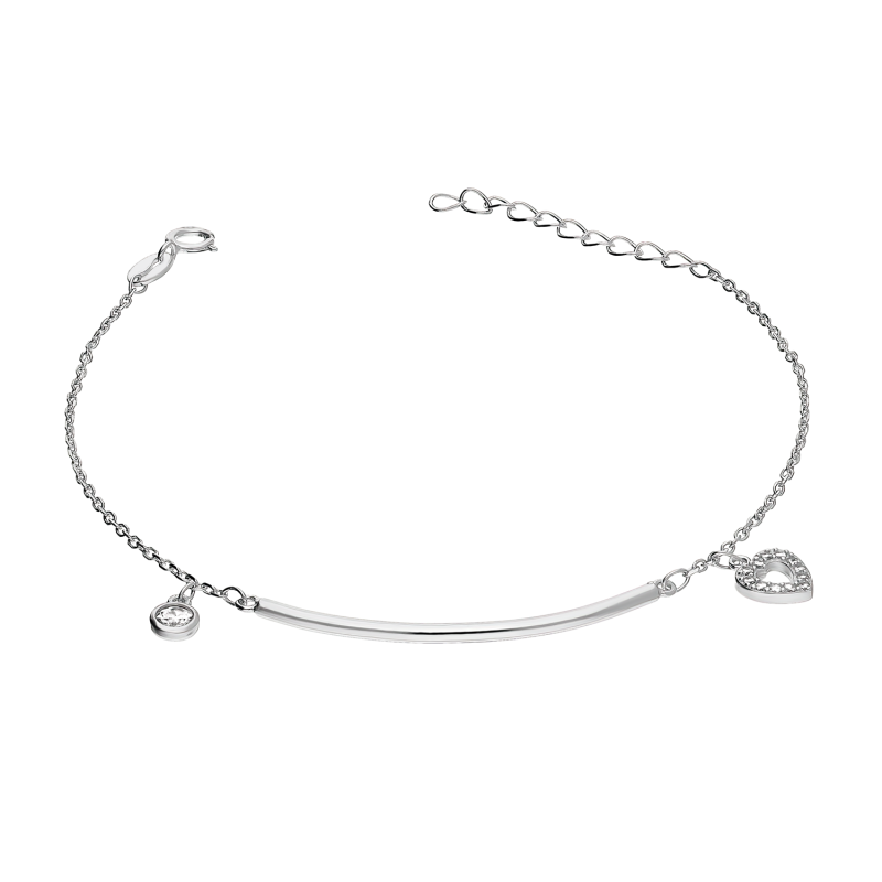 Bransoleta srebrna gładka rurka i serce oraz cyrkonia/anker PW550 ROD próba 925
