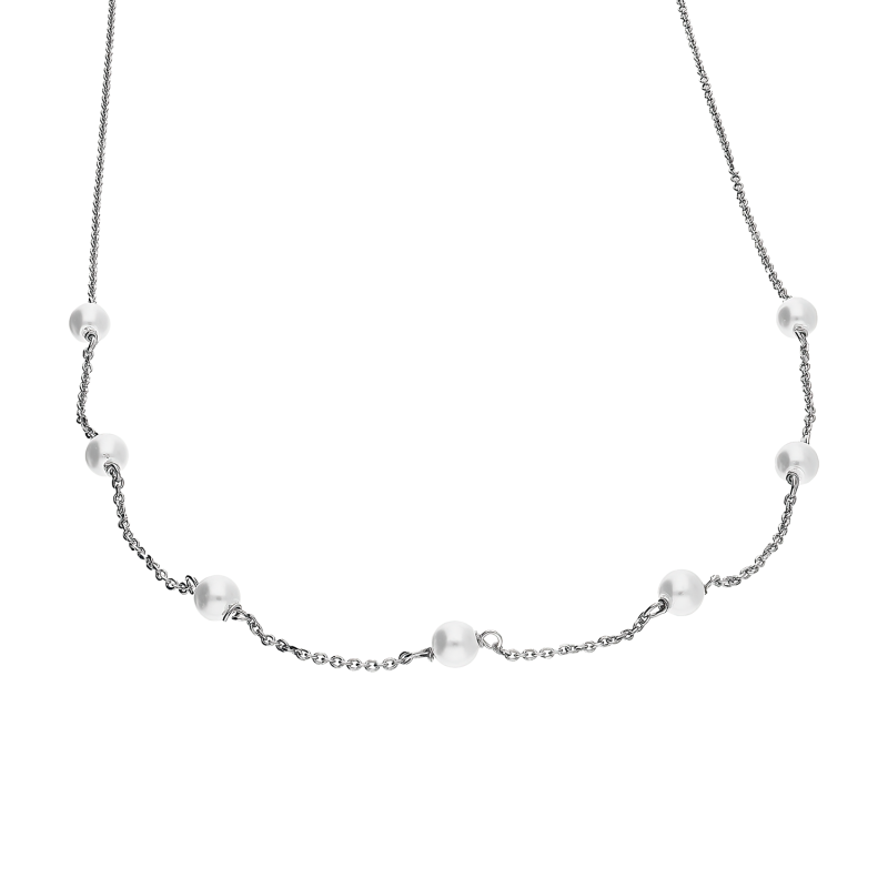 Naszyjnik srerbny z perłami jubilerskimi/rolo PW565 ROD próba 925