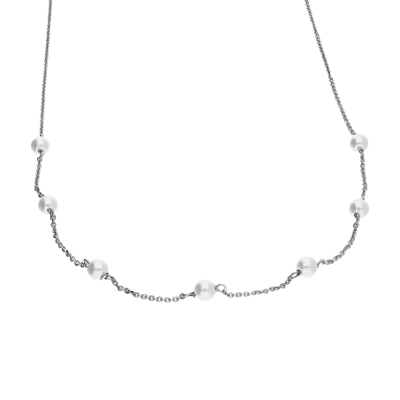 Naszyjnik srerbny z perłami jubilerskimi/rolo PW565 ROD próba 925