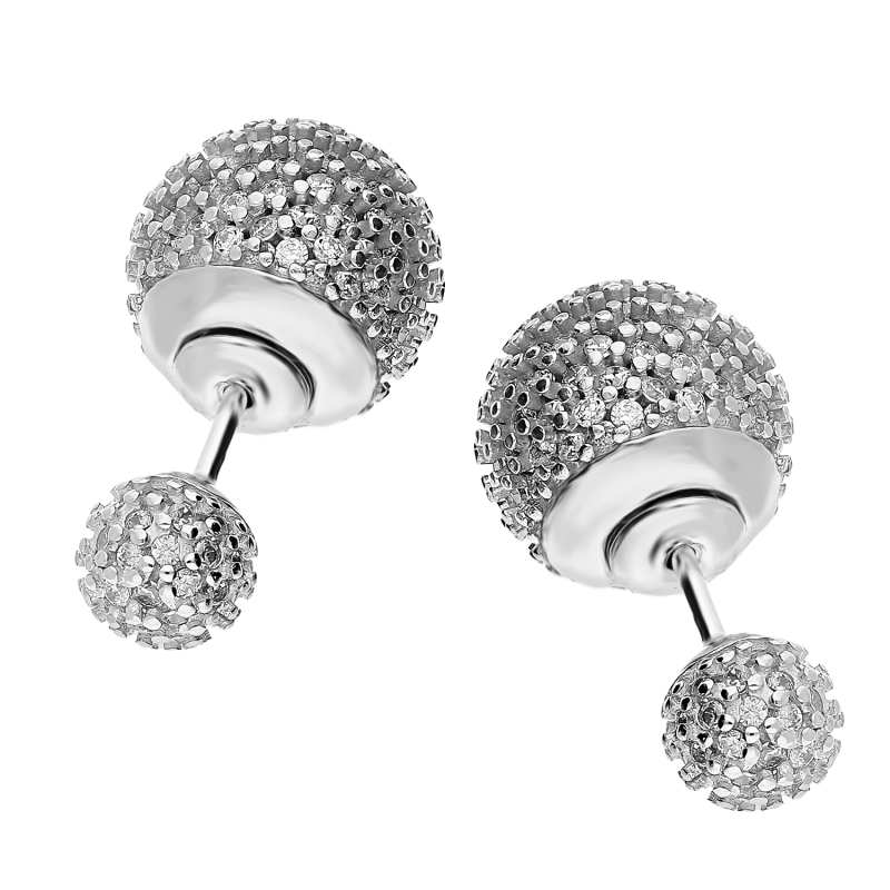 Kolczyki srebrne diorki kulki z białymi cyrkoniami10 mm i 5 mm/sztyft AT403 próba 925