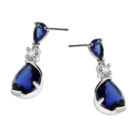 Kolczyki srebrne szafirowe krople i biała cyrkonia/sztyft AT IM0504KS blue ROD próba 925