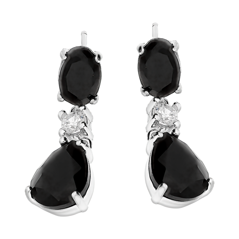 Kolczyki srebrne czarna kropla i biała cyrkonia/sztyft AT IM0504KS black ROD próba 925