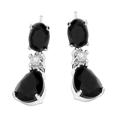 Kolczyki srebrne czarna kropla i biała cyrkonia/sztyft AT IM0504KS black ROD próba 925