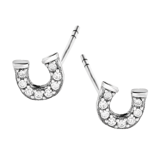 Kolczyki srebrne podkowa z białymi cyrkoniami/sztyft AT452 próba 925
