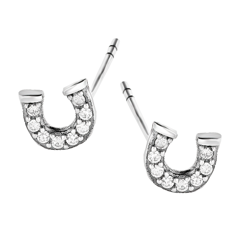 Kolczyki srebrne podkowa z białymi cyrkoniami/sztyft AT452 próba 925