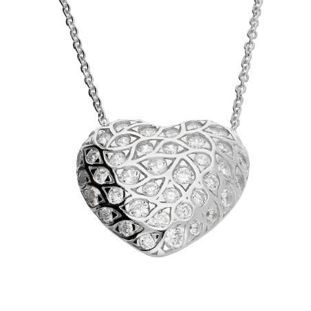 Naszyjnik srebrny serce 3D z cyrkoniami i ażurowym tyłem/anker AT477 próba 925
