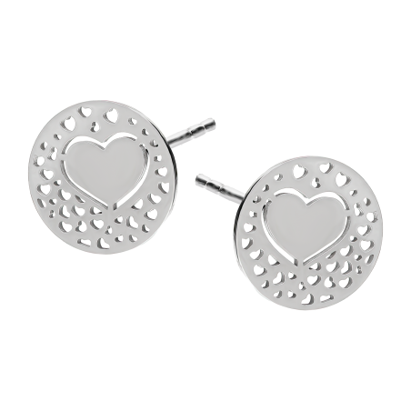 Kolczyki srebrne serce w ażurowym kole/sztyft AT487 próba 925
