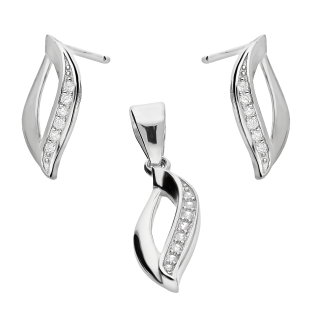 Komplet srebrny kolczyki i zawieszka łezka z cyrkoniami/sztyft AT535 próba 925