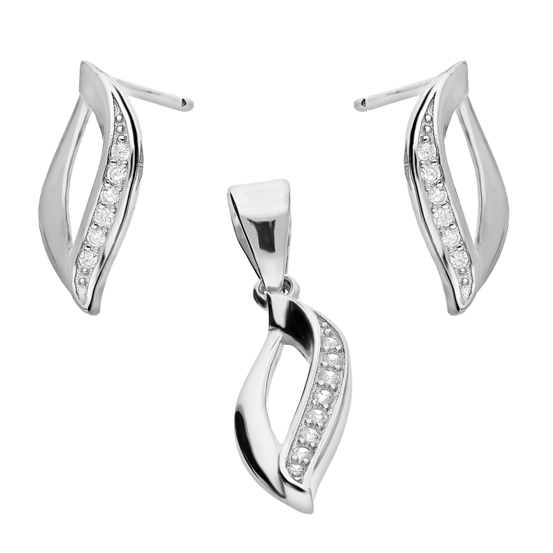 Komplet srebrny kolczyki i zawieszka łezka z cyrkoniami/sztyft AT535 próba 925