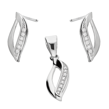 Komplet srebrny kolczyki i zawieszka łezka z cyrkoniami/sztyft AT535 próba 925