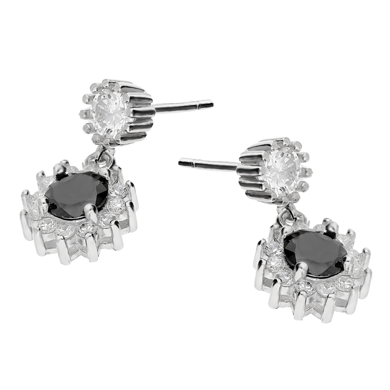 Kolczyki srebrne markiza kwiat z czarną cyrkonią/sztyft AT544 próba 925