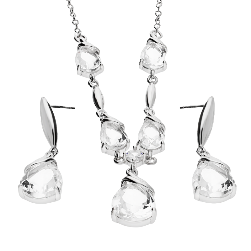 Komplet srebrny kolczyki i naszyjnik białe cyrkonie krople i zawijasy AT IM0604NS white ROD próba 925
