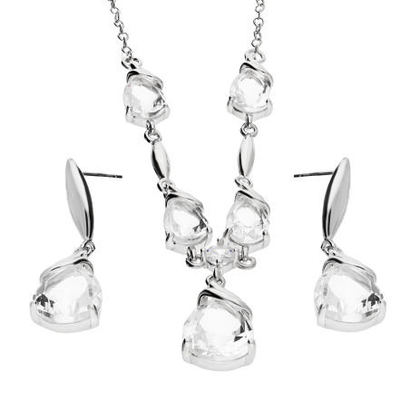 Komplet srebrny kolczyki i naszyjnik białe cyrkonie krople i zawijasy AT IM0604NS white ROD próba 925