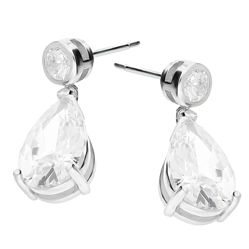 Kolczyki srebrne kropla i biała cyrkonia/sztyft AT549 próba 925
