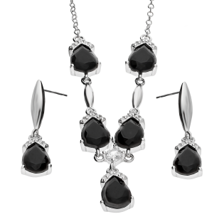 Komplet srebrny naszyjnik i kolczyki krople z czarnych cyrkonii AT IM0404NS black ROD próba 925