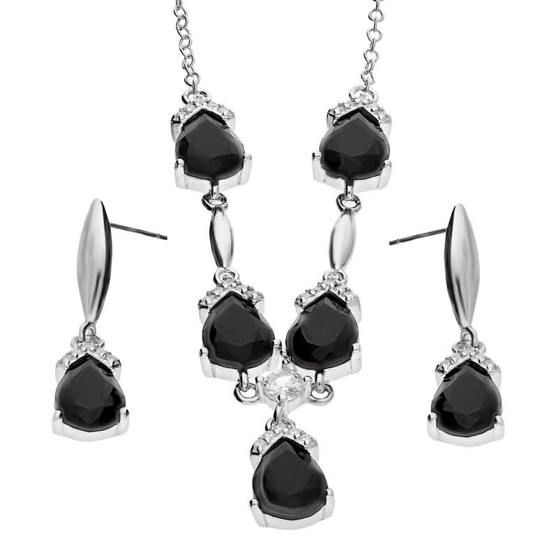 Komplet srebrny naszyjnik i kolczyki krople z czarnych cyrkonii AT IM0404NS black ROD próba 925
