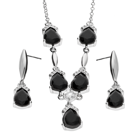 Komplet srebrny naszyjnik i kolczyki krople z czarnych cyrkonii AT IM0404NS black ROD próba 925