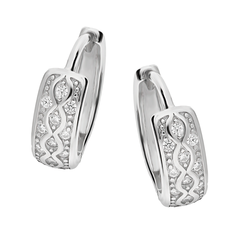 Kolczyki srebrne kółka 15 mm cyrkonie i ósemki/zatrzask AT585 próba 925