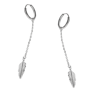 Kolczyki srebrne kółka 10 mm i listek na łańcuszku AT609 próba 925