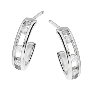 Srebrne kolczyki ażurowe półkola z cyrkoniami - JubilerSezam.pl