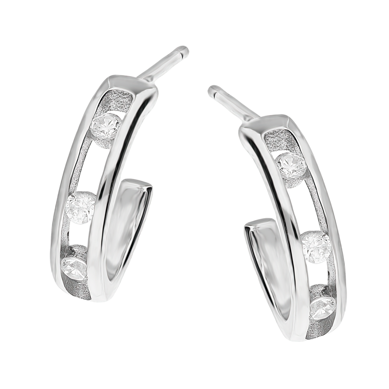 Srebrne kolczyki ażurowe półkola z cyrkoniami - JubilerSezam.pl