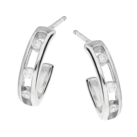 Kolczyki srebrne ażurowe półkółka z trzema cyrkoniami/sztyft AT615 próba 925