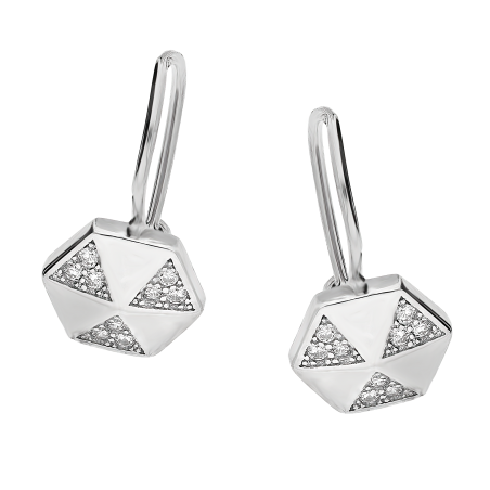 Kolczyki srebrne sześciokąt z białymi cyrkoniami/big.zam. AT KS342 próba 925