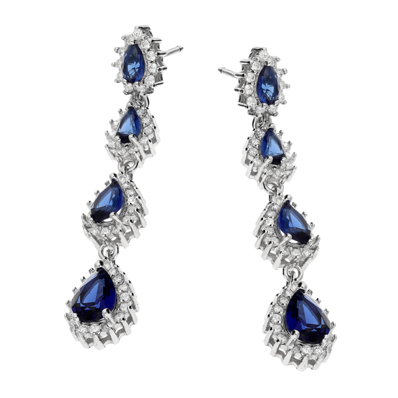 Kolczyki srebrne krople z szafirowymi cyrkoniami/sztyft HS131-1 szafir próba 925