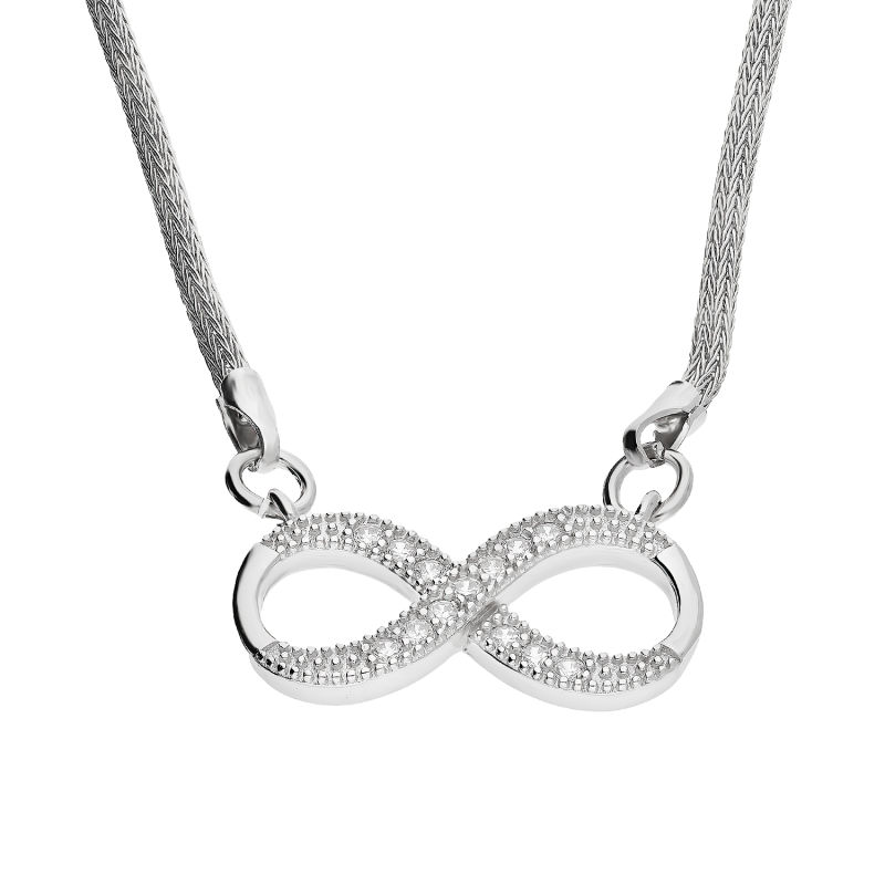 Naszyjnik srebrny infinity z cyrkoniami/calca PW235 ROD próba 925