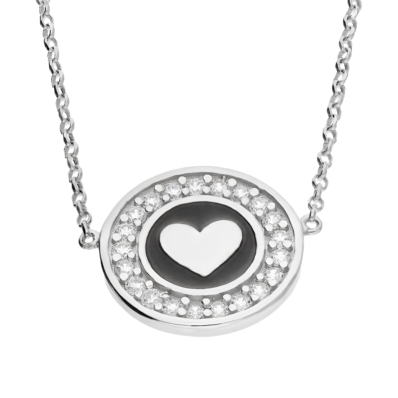 Naszyjnik srebrny koło z cyrkoniami i sercem/rolo PW544 ROD próba 925