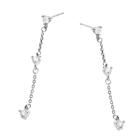 Kolczyki srebrne trzy białe cyrkonie na łańcuszku/sztyft PW552 ROD próba 925