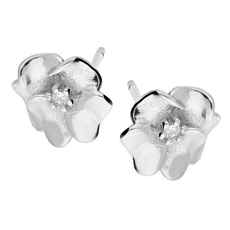 Kolczyki srebrne kwiatek z cyrkonią na środku/sztyft PW596 ROD próba 925