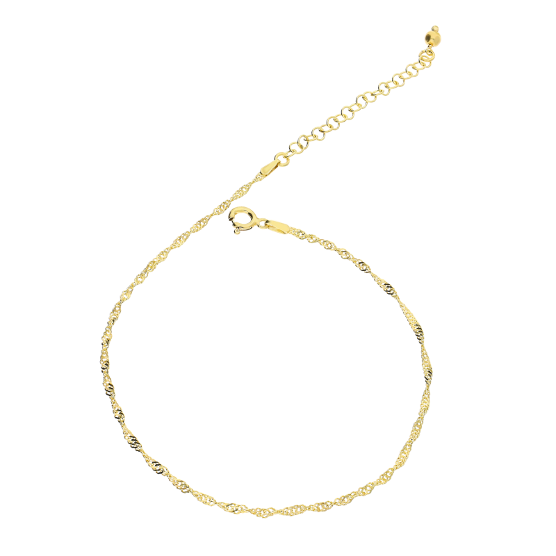 Bransoleta srebrna koloru złotego na nogę o splocie singapur