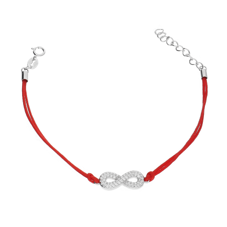Bransoleta srebrna infinity z cyrkoniami na czerwonym sznurku TB 14810 ROD próba 925
