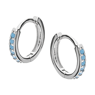 Kolczyki srebrne kółka z j.niebieskimi cyrkoniami/zatrzask AT680 j.niebieska próba 925