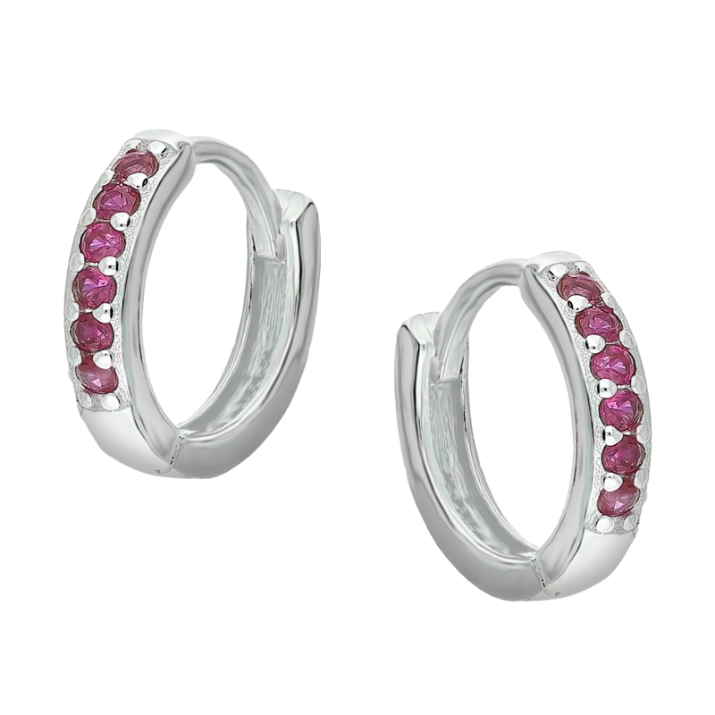 Kolczyki srebrne kółko z fuksjowymi cyrkoniami/zatrzask AT680 fuksja próba 925