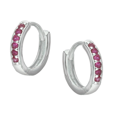 Srebrne kolczyki kółka z fuksjowymi cyrkoniami - JubilerSezam.pl