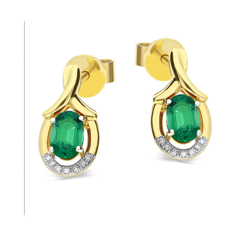 Kolczyki szmaragd 0,47ct bryl 0,02ct/szty AW 55256 Y-EM owal ramka próba 585