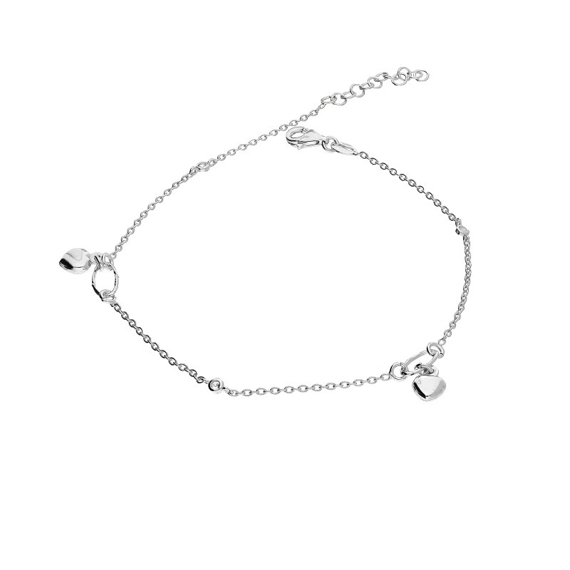 Bransoleta srebrna na nogę wypukłe serca i cyrkonie NI XCA00744 serca dm wisz+cyr próba 925