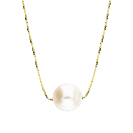 Naszyjnik złoty z białą perłą 9 mm