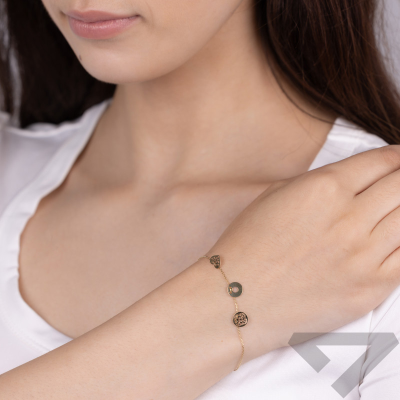 Bransoleta złota oponka, ażurowe serce i koło/rolo MZ T23-B-NLZ-55 próba 585