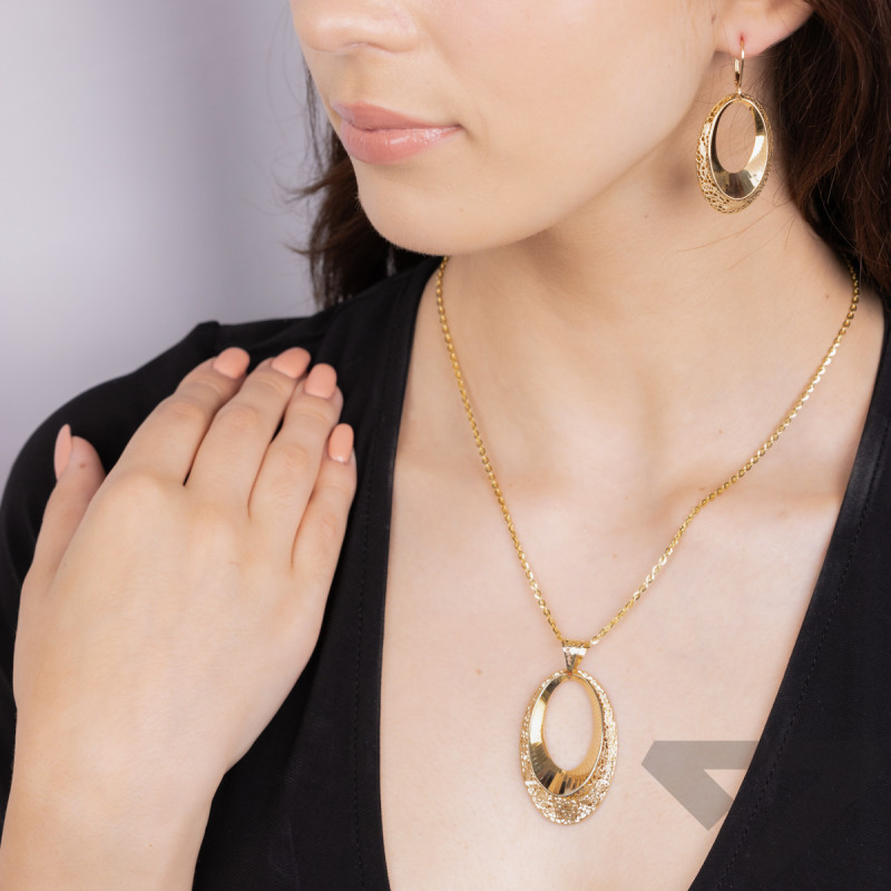 Kolczyki złote ażurowy owal z taflowanym środkiem/big.zam M3-254 próba 585