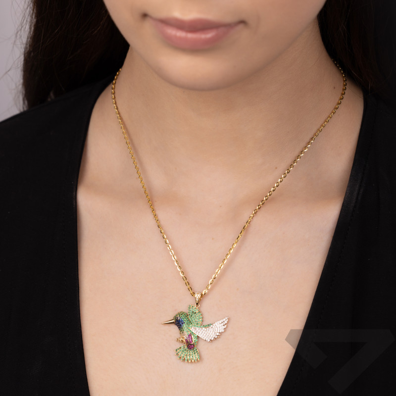 Zawieszka złota koliber z kolorowymi cyrkoniami PY SWP-65 próba 585