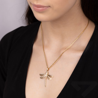 Wisiorek złota ważka z białymi cyrkoniami