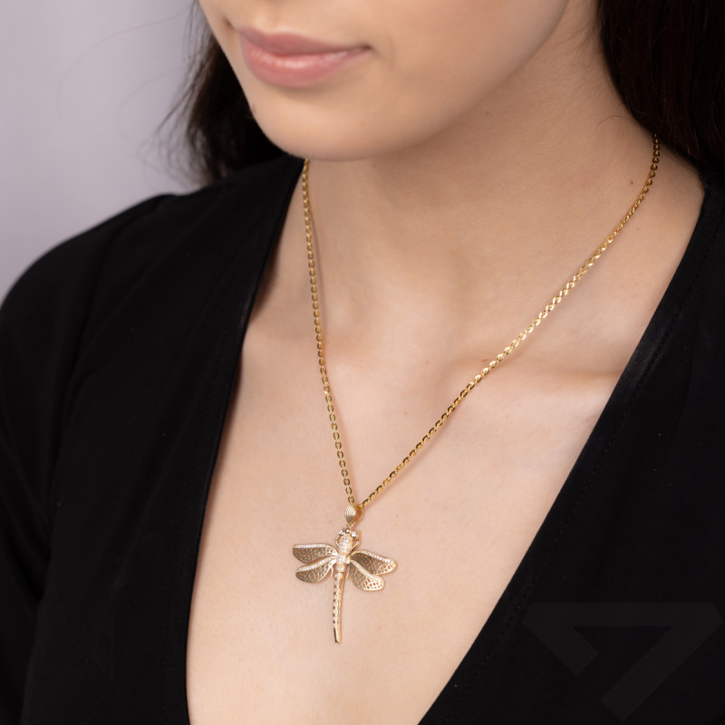 Wisiorek złota ważka z białymi cyrkoniami