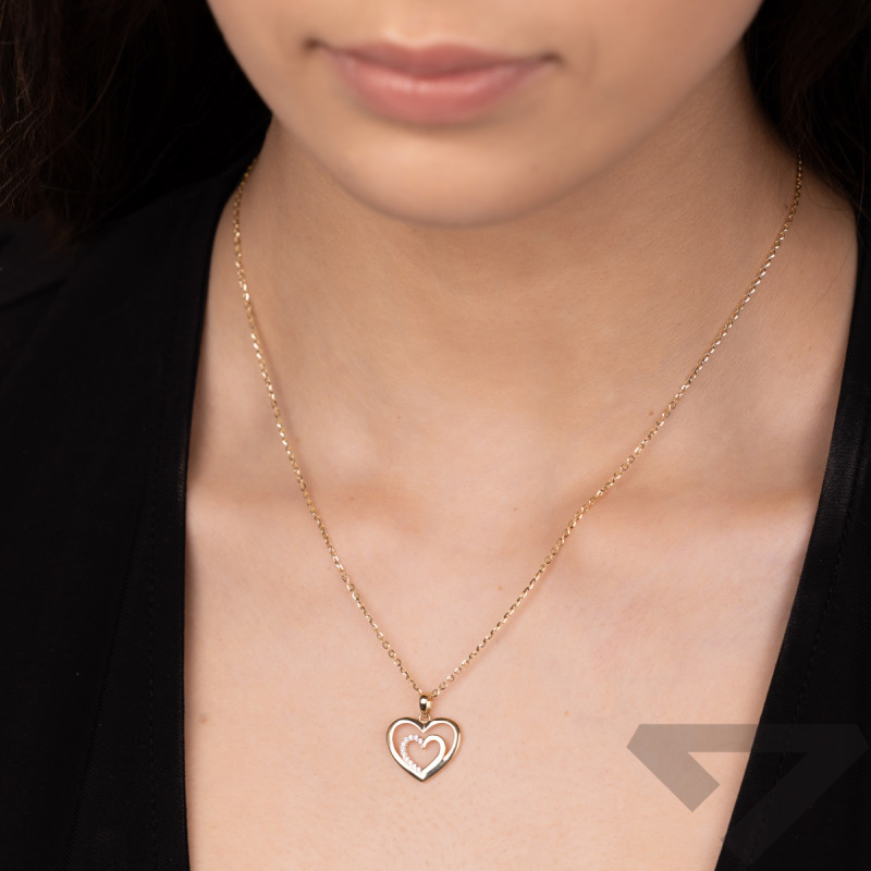 Serduszko złote z sercem z cyrkoniami